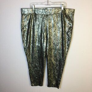 Torrid All Over Foil Leggings Sz 4X Womans Plus Silver Metallic Black Pull Over